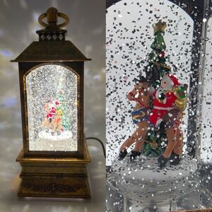 Santa & Reindeer Musical Spinning Lantern Glitter Snowglobe Christmas Decoration